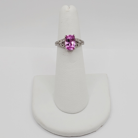 Genuine Pink & White Topaz 925 Sterling Silver Ring - Picture 7 of 8